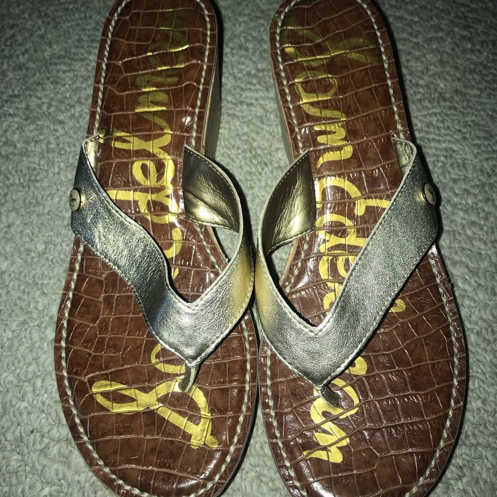 Gold Sam Edelman Wedge Flip Flops